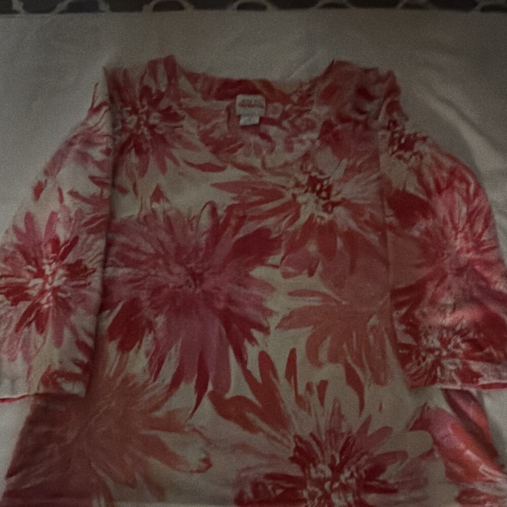 Ruby Rd. Favorites Women’s Top Size S Pink White Floral 3/4 Sleeve Scoop Neck